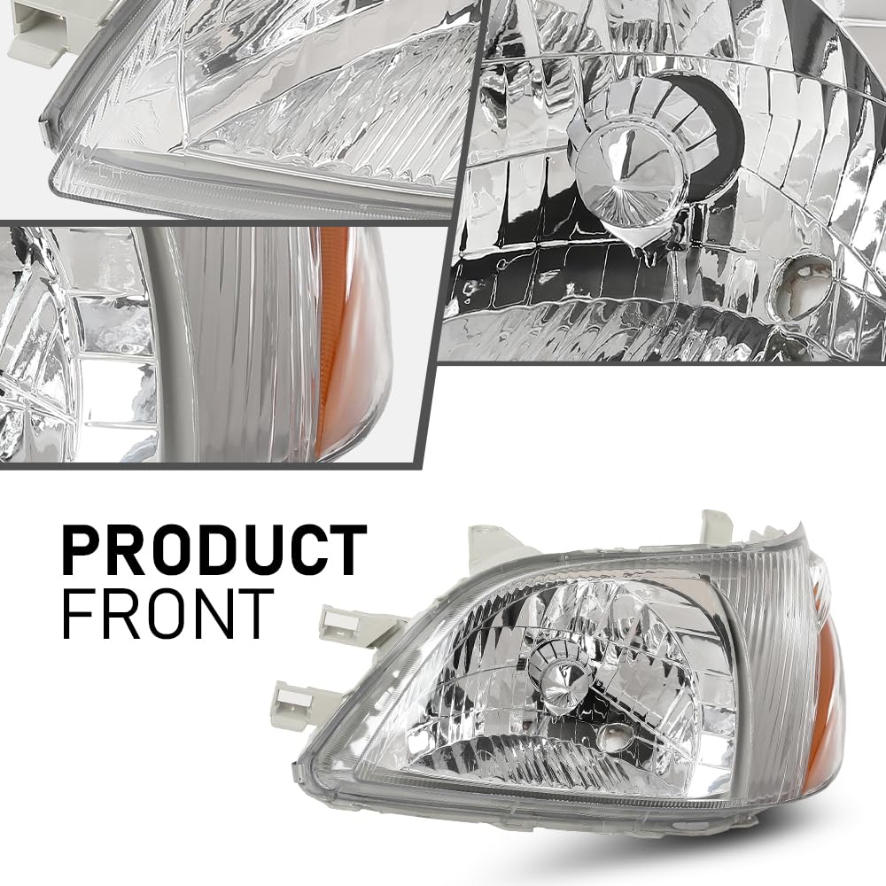 G-PLUS Headlights Assembly Front Headlamps Pair, Compatible with Toyota Echo 2000-2002, LH & RH 2PCS, Clear Lens Chrome Housing Amber Reflector, 8115052190, 8111052190,faros delanteros