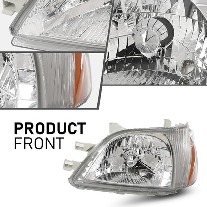 G-PLUS Headlights Assembly Front Headlamps Pair, Compatible with Toyota Echo 2000-2002, LH & RH 2PCS, Clear Lens Chrome Housing Amber Reflector, 8115052190, 8111052190,faros delanteros
