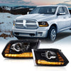 G-PLUS LED Bar Plank Style Headlights Fit for Dodge Ram 1500 2500 3500 2013-2018 Projector Headlamp,Fit Models w/Dual Beam& Quad Beam Models,Clear lens Black Housing Amber Reflector