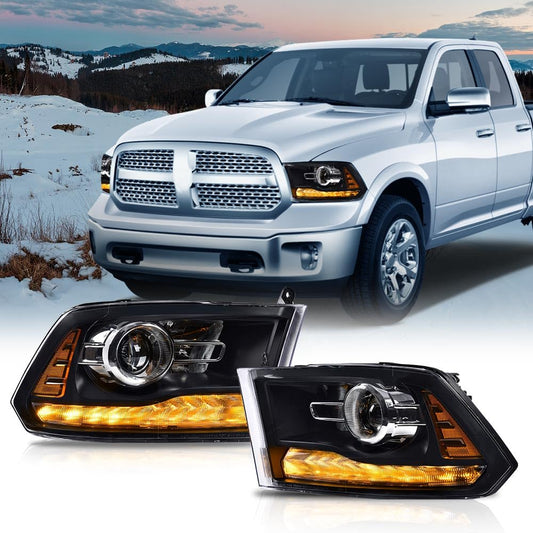 G-PLUS LED Bar Plank Style Headlights Fit for Dodge Ram 1500 2500 3500 2013-2018 Projector Headlamp,Fit Models w/Dual Beam& Quad Beam Models,Clear lens Black Housing Amber Reflector