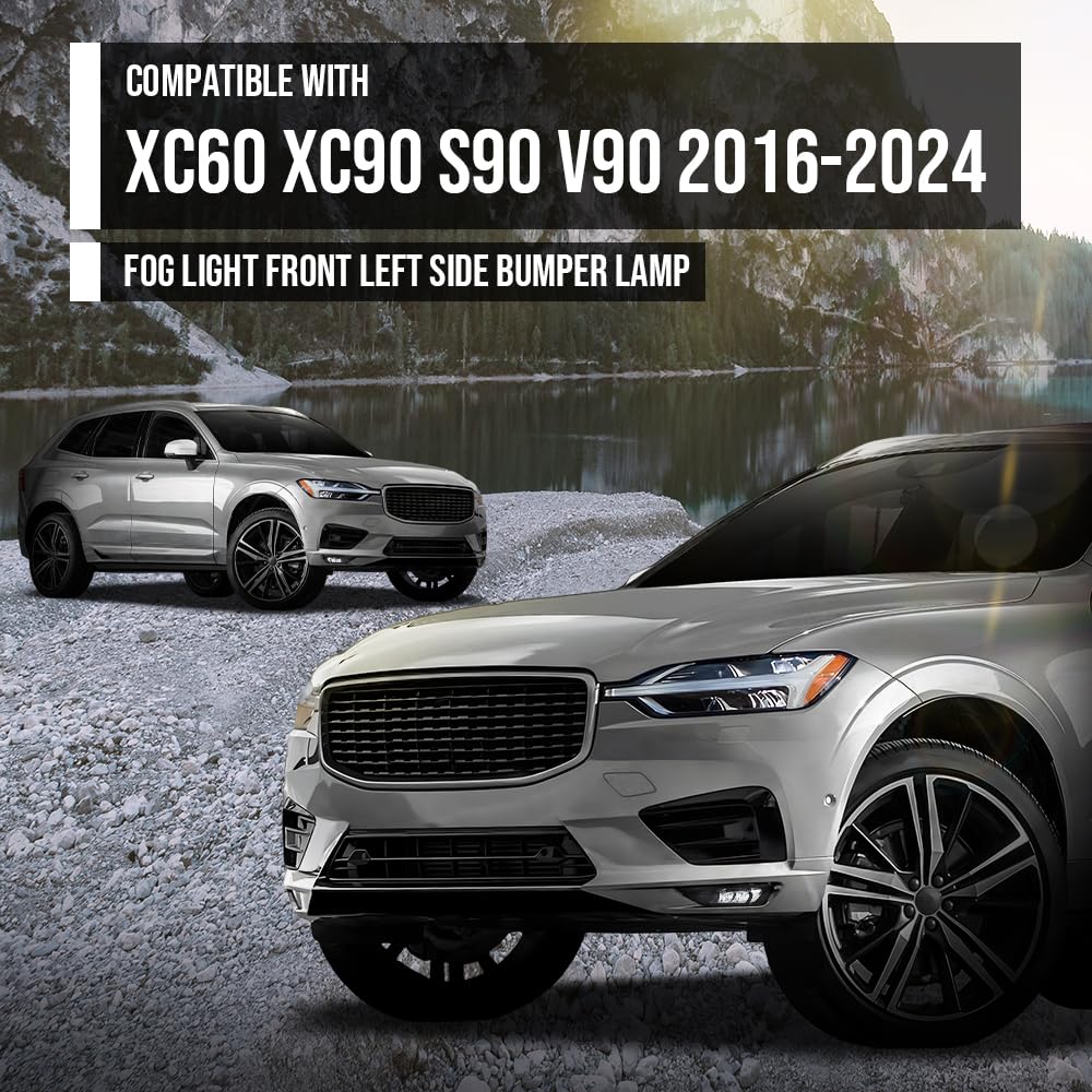 G-PLUS Left Side Front Bumper Fog Light Fog Lamp Compatible with Volvo XC90 XC60 S90 V90 2016 2017 2018 2019 2020 2021 2022 2023 2024 31395865 Black