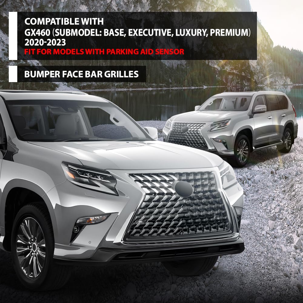 G-PLUS Front Bumper Grille Compatible with LX GX460 (submodel: Base, Executive, Luxury, Premium) 2020-2023 Fit For Models With Parking Aid Sensor 5311260340, LX1036139 Gray