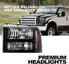 G-PLUS Headlights Assembly, Compatible with 2005 2006 2007 Ford F250 F350 Super Duty Bumper Headlamps, Clear lens Black Housing Amber Reflector,Left Driver & Right Passenger faros delanteros