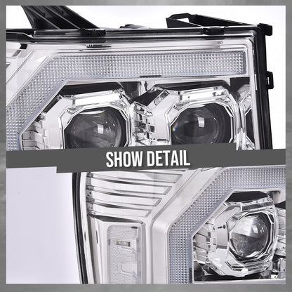G-PLUS LED Dual convex Projector Headlights,Fit 2007-2013 GMC Sierra 1500/Fit GMC Sierra 2500HD 3500HD 2007-2014 Headlamps Assembly,Left&Right Clear Lens Chrome Housing Clear Reflector