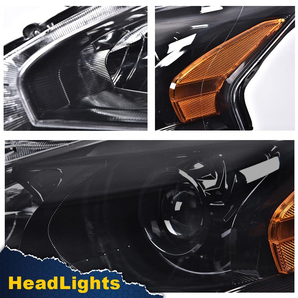 G-PLUS Headlights Compatible With 2013 2014 2015 Nissan Altima 4-Door Sedan Factory Style Automotive Halogen Model Headlamps (Clear Lens Black Housing Amber Reflector),faros delanteros