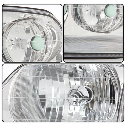 G-PLUS Headlights Fit 1998-2003 Ford F150/Fit 1997-2002 Ford Expedition/Fit Ford Ford F250 Light Duty 97-99 w/Corner Lamps,Headlamps faros delanteros,Clear Lens Chrome Housing Clear Reflector