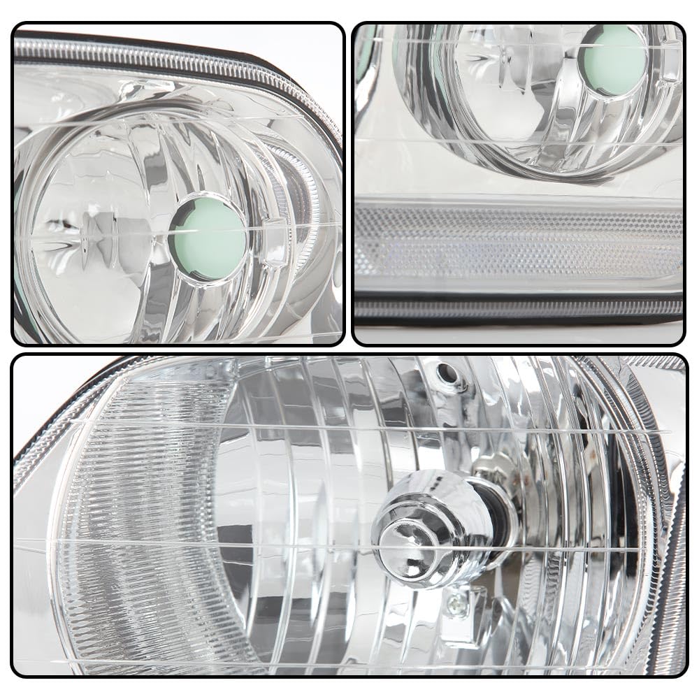 G-PLUS Headlights Assembly Fit Ford F150 1998-2003, Fit Ford Expeditio 1997-2002 w/Corner Lamps, Headlamps faros delanteros, Clear Lens Chrome Housing Clear Reflector