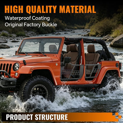 G-PLUS Tubular Doors Compatible with Jeep Wrangler 2007-2018 JK Unlimited 4-Door Model Front and Rear Tubular Doors Steel Textured Black with Side View Mirrors and Mounting Hardware