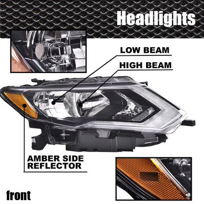G-PLUS One Right Passenger Side Headlight Compatible with Nissan Versa 2015-2019 Headlamp Halogen Clear Lens Chrome Housing Amber ReflectorBumper Headlamps,faros delanteros