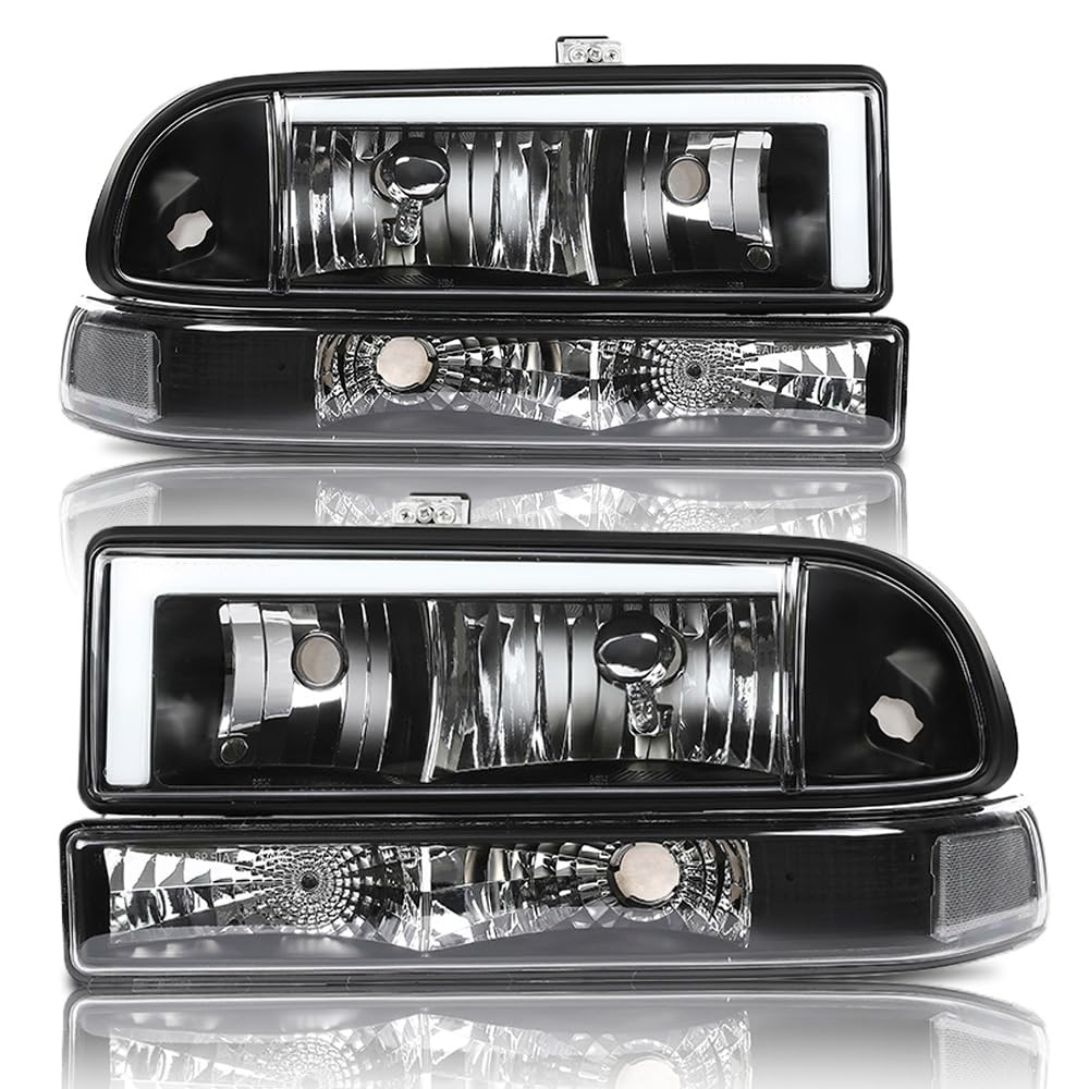 G-PLUS LED Headlights Assembly Front Headlamps Left Right Fit Chevy Blazer 1998-2005, Fit Chevy S10 Pickup 1998-2004 with Bumper Lights Clear Lens Black Housing Clear Reflector,faros delanteros