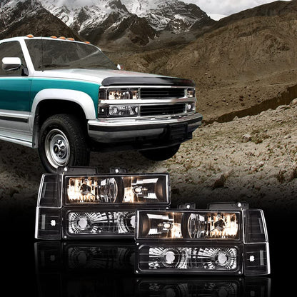 G-PLUS Headlights Assembly, Fit 1994 1995 1996 1997 1998 1999 GMC C1500 K1500 Yukon Bumper Headlamps, Clear Lens Black Housing Clear Reflector,faros delanteros
