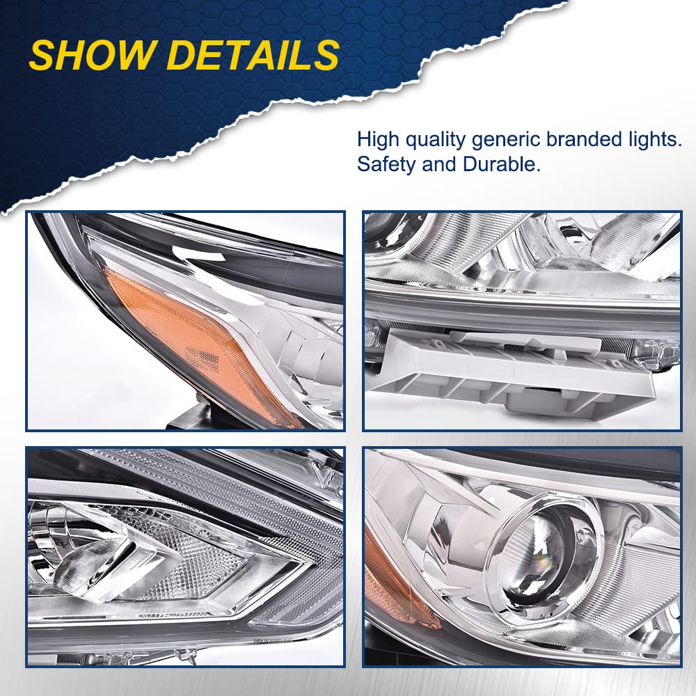 G-PLUS Headlights, Fit 2016-2018 Nissan Altima 4-Door Sedan,(Compatible w/o LED Halogen Headlight),Automotive Halogen Type Headlamps Chrome Housing,Passenger Side (Right),faros delanteros