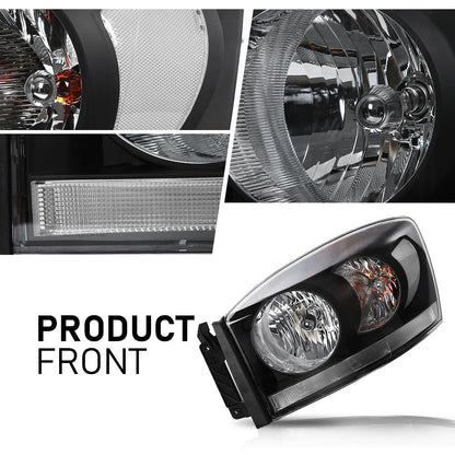 G-PLUS Headlights Assembly w/Bulbs Light Bar Left and Right Side Compatible with Dodge Ram 1500 2006-2008/Fit Dodge Ram 2500 3500 2006-2009 Clear Lens Black Housing Clear Reflector