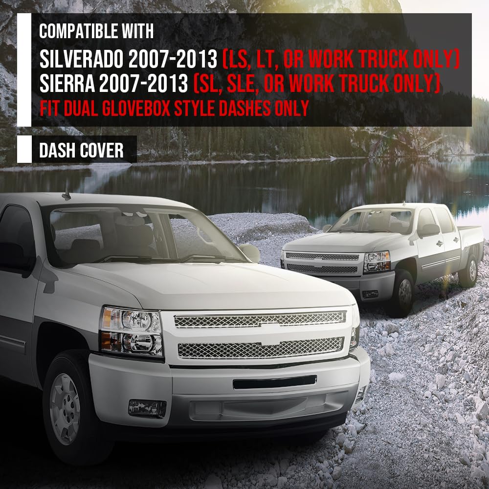 G-PLUS TPE Dash Cover Dashboard Fit Chevy Silverado (LS, LT, or Work Truck ONLY) 2007 2008 2009 2010 2012 2013 Fit GMC Sierra (SL, SLE, or Work Truck ONLY) 2007 2008 2009 2010 2012 2013 Brown