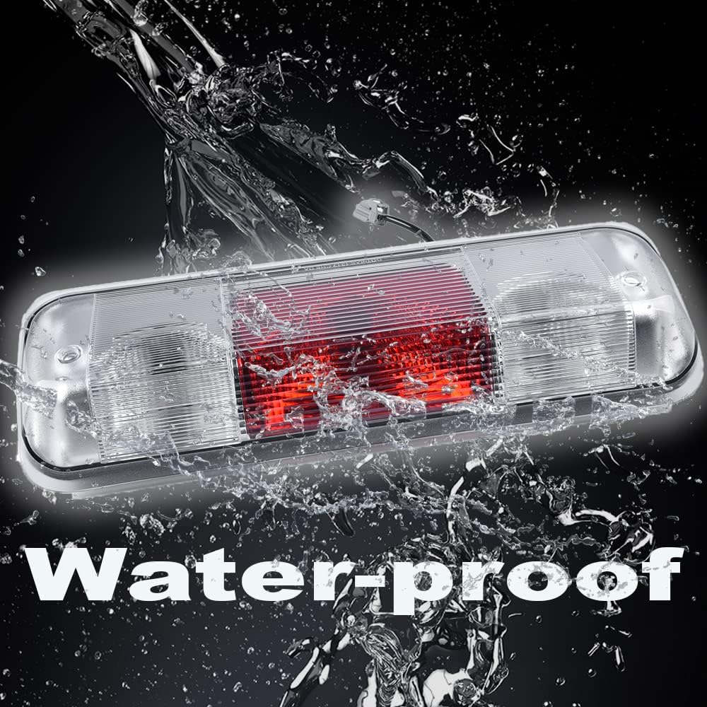 G-PLUS 3rd Brake Light, Compatible with 2004-2008 Ford F150 Truck Third Brake Lights Assembly High Mount Center Rear Roof Third Cargo Light Parking Light Halogen, Clear/Red Lens Black Housing