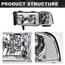 G-PLUS LED Headlights for Dodge Ram 1500 1994-2001 Ram 2500 3500 1994-2002 Clear Lens Close-up View