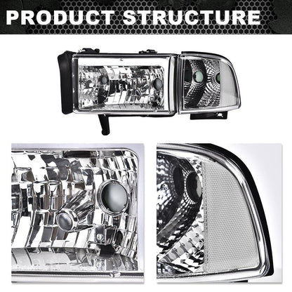 G-PLUS LED Headlights Fit 1994-2001 Dodge Ram 1500/1994-2002 Dodge Ram 2500 3500,Not fit Ram Sport, w/o Bulbs Clear Lens Chrome Housing Clear Reflector Bumper Headlamps,faros delanteros Assembly