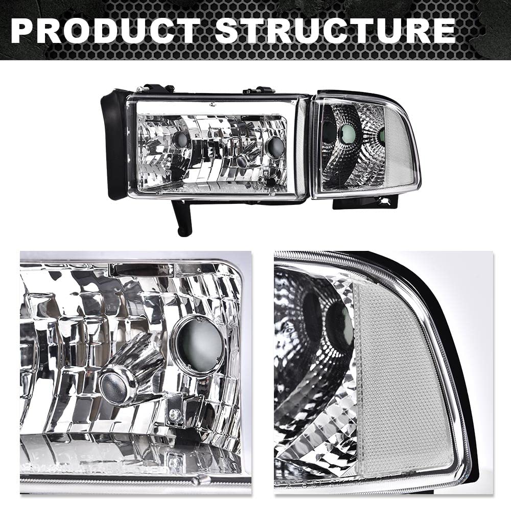 G-PLUS LED Headlights Fit Dodge Ram 1500 1994-2001/Fit Dodge Ram 2500 3500 1994-2002(Not fit Ram Sport) Headlamps w/o Bulbs DRL Clear Lens Chrome Housing Clear Reflector,faros delanteros Assembly