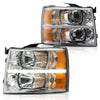 G-PLUS LED DRL Headlights, Fit 2007-2014 Chevy Silverado 2500 3500 & HD Models/Fit 2007-2013 Chevy Silverado 1500 Bumper Headlamps, Clear Lens Chrome Housing Amber Reflector,faros delanteros