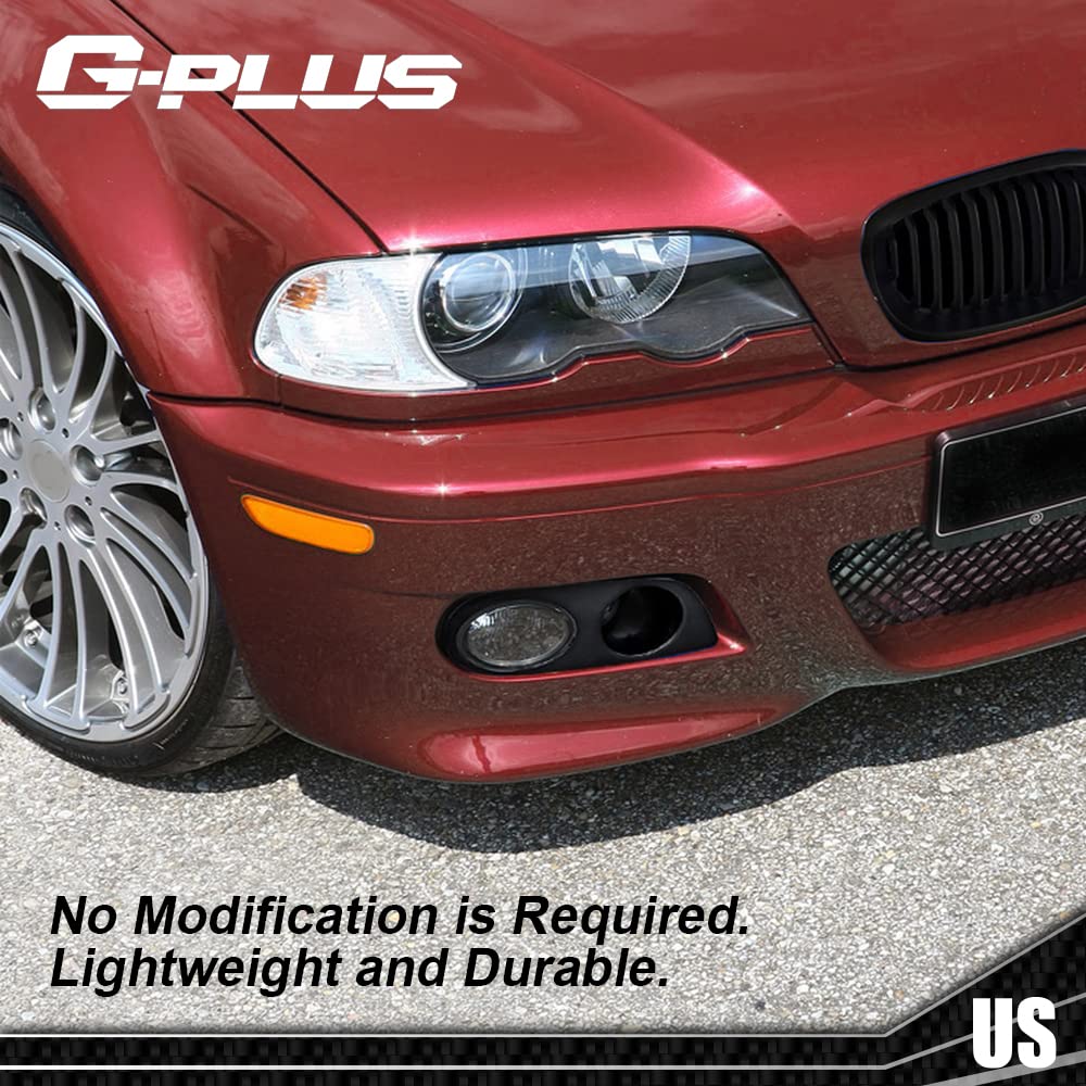 G-PLUS Front Bumper Fog Light Frames Compatible With BMW 3 Series E46, Bumper Fog Lamp Cover Pair LH & RH (Bright Black) Fog Lamp Accessories