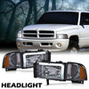 G-PLUS LED Headlights Assembly Fit Dodge Ram 1500 1994-2001,Fit Dodge Ram 2500 3500 1994-2002(Not for Ram Sport) Headlamps w/o Bulbs Smoky Lens Chrome Housing Amber Reflector Left & Right