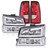 G-PLUS LED DRL Headlights Assembly & Tail Lights Fit Chevy Silverado 1500 1500 HD 2500 2500 HD 2003-2006, Clear Lens Chrome Housing Clear Reflector Headlamps Assembly Red Taillights