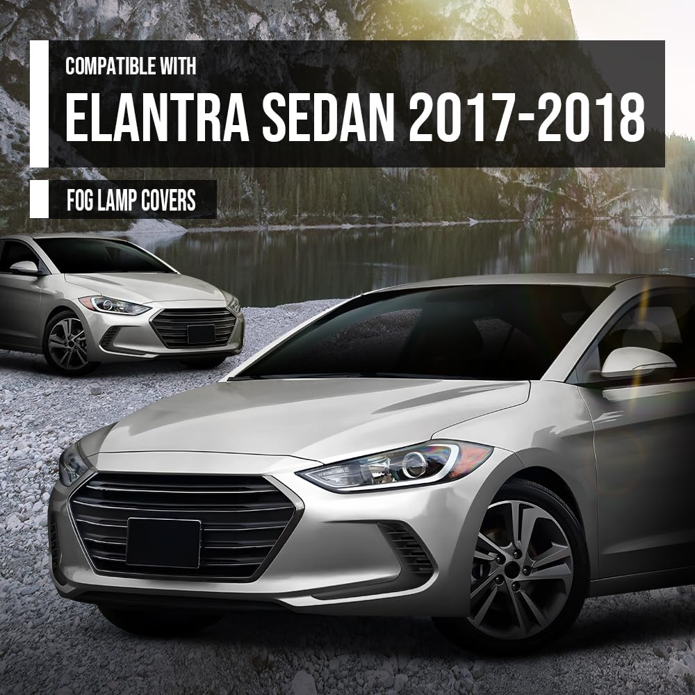 G-PLUS Pair Front Bumper Fog Lamp Cap Cover Compatible with Hyundai Elantra Sedan 2017-2018 86563F2000, 86564F2000 Black