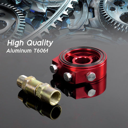 Universal M20 X 1.5 Racing Sport JDM Aluminum Oil/Gauge Filter Sandwich Adapter Plate Kit Red color