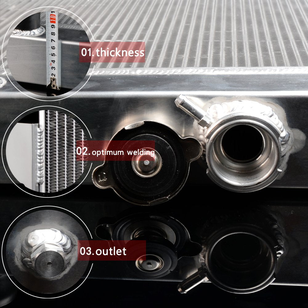 Compatible For Jeep CJ5/CJ6/CJ7 3.8L 4.2L 5.6L 1972-1986 Full Aluminum Racing Radiator Replacement + 2 PCS 10'' Radiator Cooling Fan