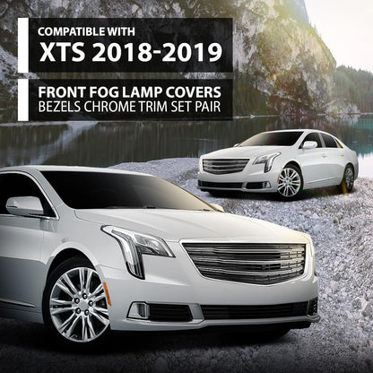 G-PLUS Fog Light Covers Bezels Trim Set Pair Front Compatible with Cadillac XTS 2018-2019 Chrome Black