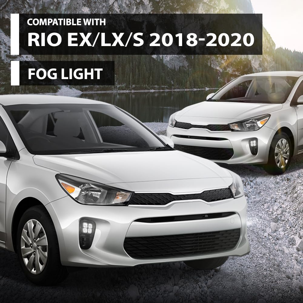 G-PLUS LED DRL Front Fog Light Daytime Running Light Lamps w/Switch, Compatible with Kia Rio EX/LX/S 2018-2020, W/o Wiring Harness, 922011W710, 922021W710, 865251W700, 865261W700
