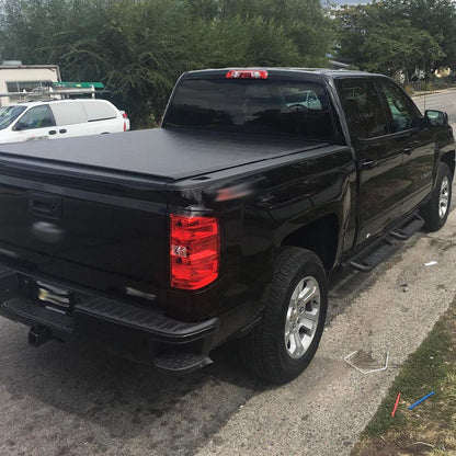 G-PLUS 8Ft Long Bed 4-Fold Lock Tonneau Cover Compatible with 2007-2013 Chevy Silverado GMC Sierra Black