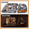 G-PLUS Headlights Assembly, Compatible with Ford Expedition 1997-2002/Fit Ford F150 1998-2003/Fit Ford F250 1988-1999 Bumper Headlamp, Clear lens Chrome Housing Amber Reflector Left & Right