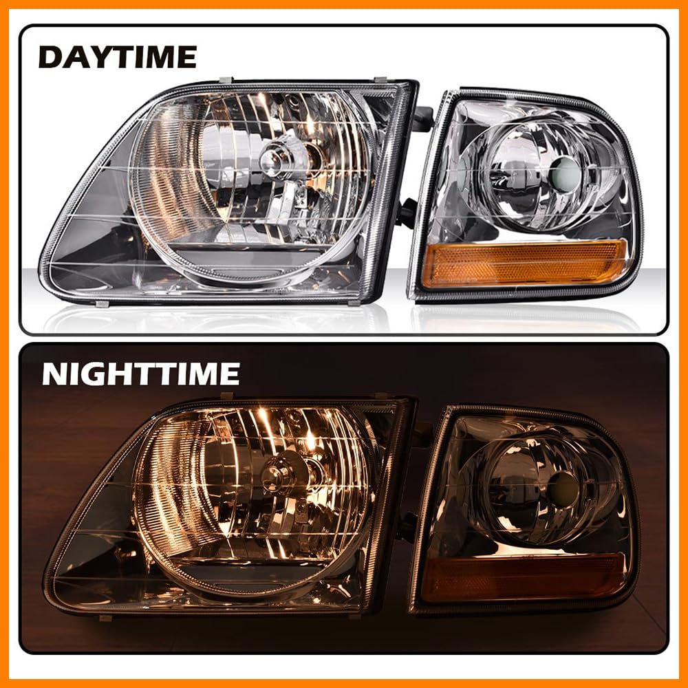 G-PLUS Headlights Fit Ford Expedition 1997-2002/Fit FordF150 1998-2003/Fit Ford F250 1988-1999 Left & Right Bumper Headlamps Clear Lens Chrome Housing Amber Reflector,faros delanteros