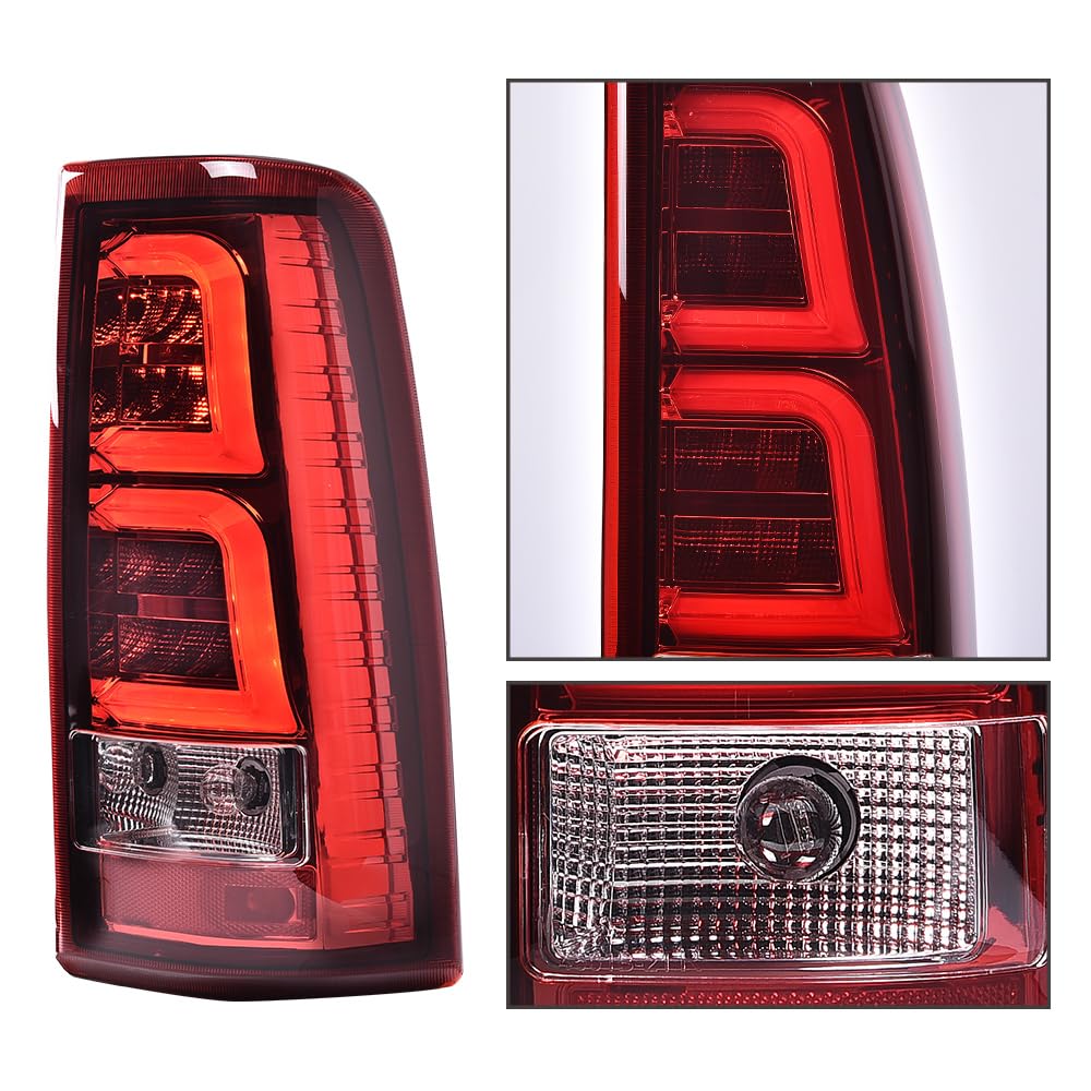 G-PLUS LED Tail Lights Assembly w/Wiring Harness & White light Bar Compatible with Chevy Silverado 1500 2500 2003-2006 Left & Right Rear Brake Lamps, GM2800174 GM2801174, Red Lens Clear Housing