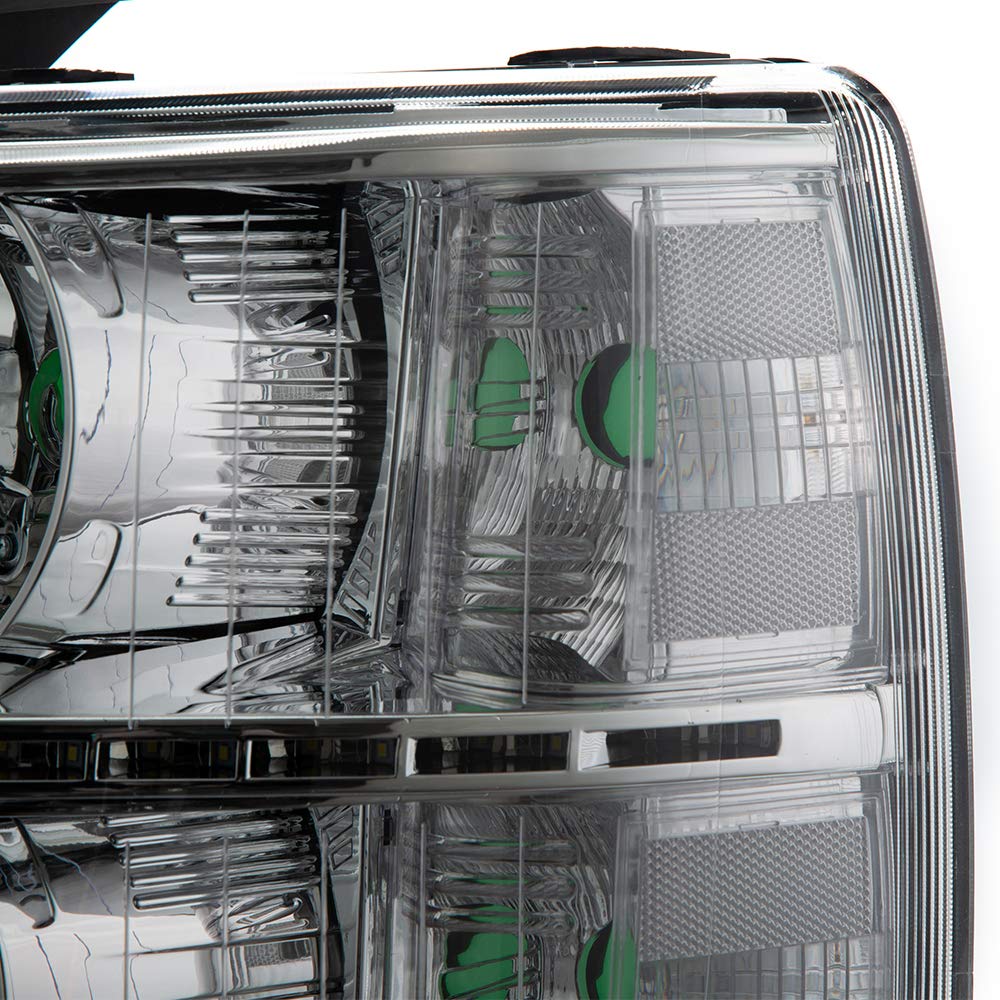 G-PLUS LED DRL Headlights, Compatible with Chevy Silverado 1500 2007-2013/Fit Chevy Silverado 2500 3500 & HD 2007-2014 Bumper Headlamps, Clear Lens Chrome Housing Clear Reflector,faros delanteros