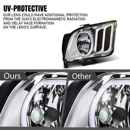G-PLUS LED DRL Headlights, Compatible with Ford Mustang 2005 2006 2007 2008 2009 Bumper Headlamps, Clear Lens Chrome Housing Amber Reflector,faros delanteros