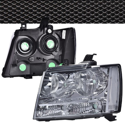 G-PLUS Headlights Assembly Compatible with Chevy Tahoe Subarban Avalanche 2007-2014 Set Pair Bumper Corner Headlamps Left & Right Smoky Lens Chrome Housing Clear Reflector,faros delanteros