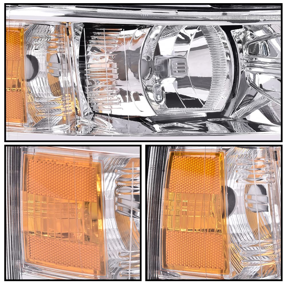 G-PLUS Headlights Assembly Fit Chevy Silverado 1500 2007-2013, Fit Chevy Silverado 2500 3500 & HD 2007-2014, Left & Right Headlamps Clear Lens Chrome Housing Amber Reflector, faros delanteros