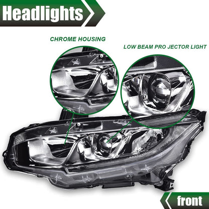G-PLUS Projector Headlights, Compatible with Honda Civic 2016-2021 2/4Door DX EX/EX-L/EX-T LX/LX-P Si Sport,(NOT For Factory LED Headlight Models) Halogen Model LED DRL (Passenger & Driver Side)