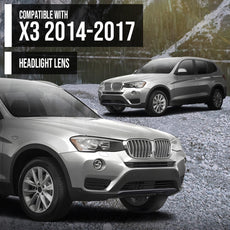 G-PLUS Headlight Lens Cover for BMW X3 F25 2014-2017 Pair Clear Front View