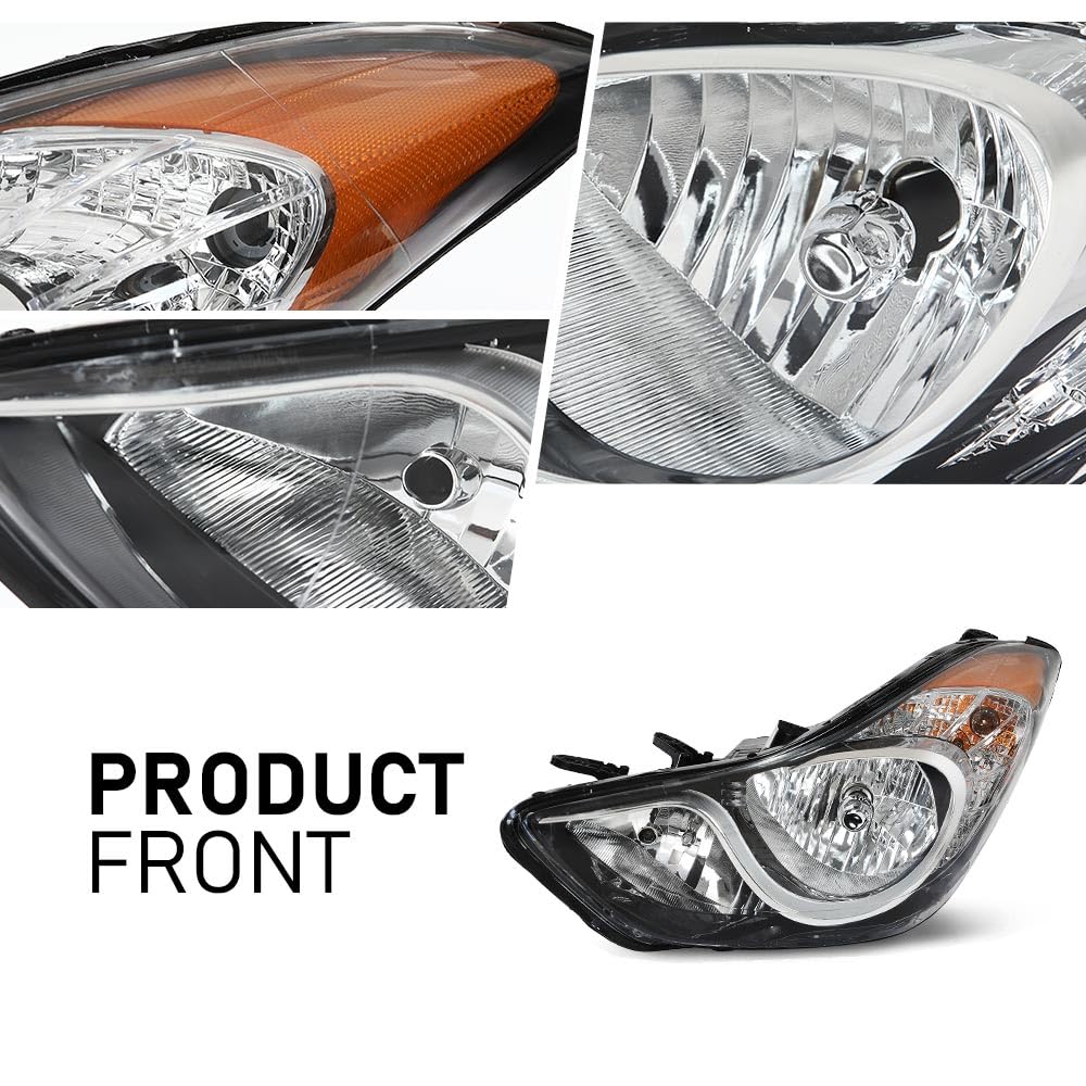 G-PLUS Headlights Compatible with Hyundai Elantra Sedan 2011-2013 HY2503161, HY2502161 Left & Right Clear Lens Chrome Housing Amber Reflector Bumper Headlamps,faros delanteros