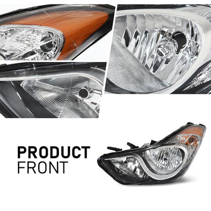 G-PLUS Headlights Compatible with Hyundai Elantra Sedan 2011-2013 HY2503161, HY2502161 Left & Right Clear Lens Chrome Housing Amber Reflector Bumper Headlamps,faros delanteros