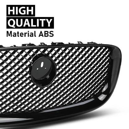 G-PLUS Front Center Upper Mesh Grille W/Emblem Compatible with Jaguar XF XFR 2012-2015 Gloss Black Grill