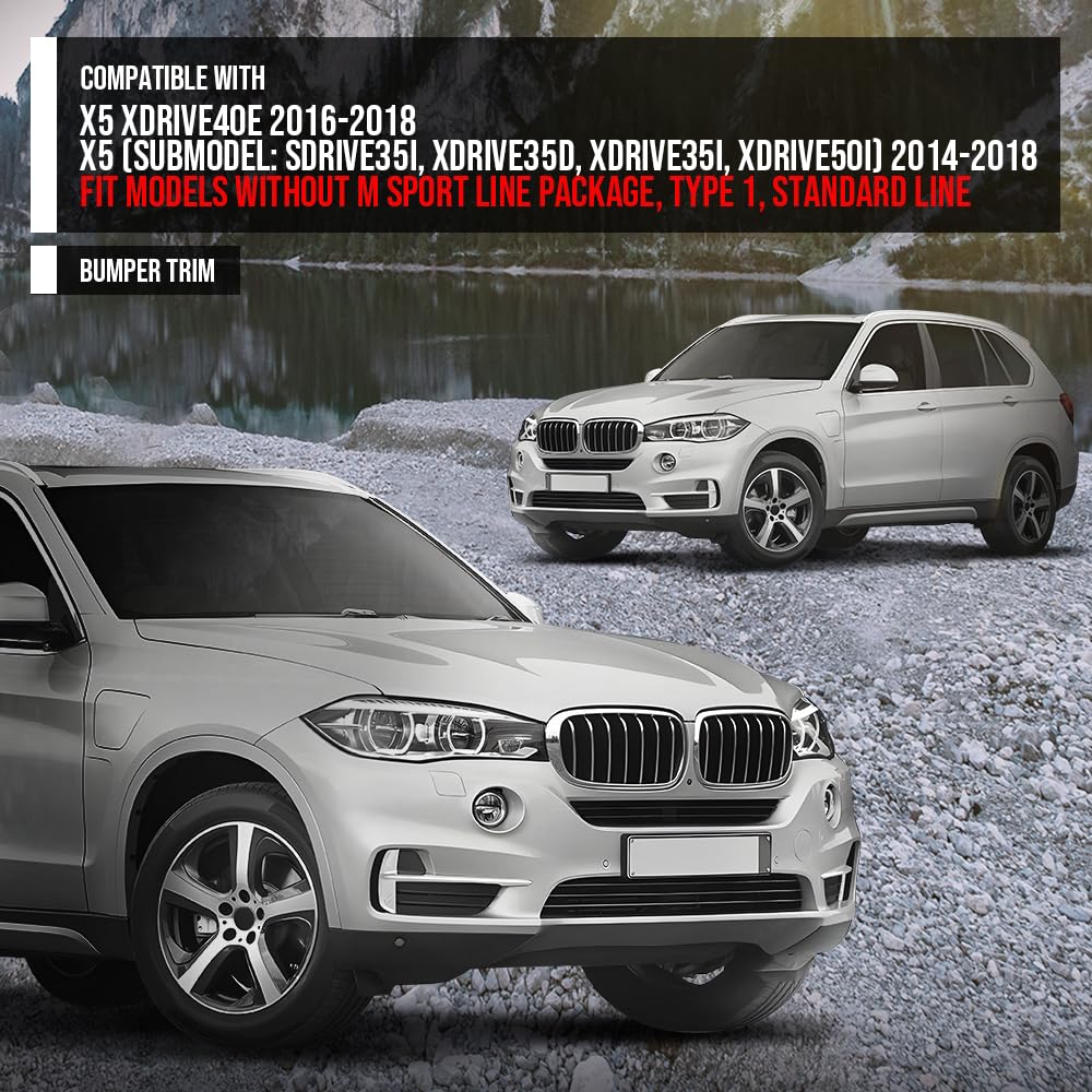 G-PLUS Front Right Side Lower Bumper Grille Trim Silver Compatible with BMW X5 2014-2018 Fits Models without M Sport Line Package, Type 1 Standard Line 51117303113 BM1038152