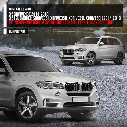G-PLUS Front Right Side Lower Bumper Grille Trim Silver Compatible with BMW X5 2014-2018 Fits Models without M Sport Line Package, Type 1 Standard Line 51117303113 BM1038152