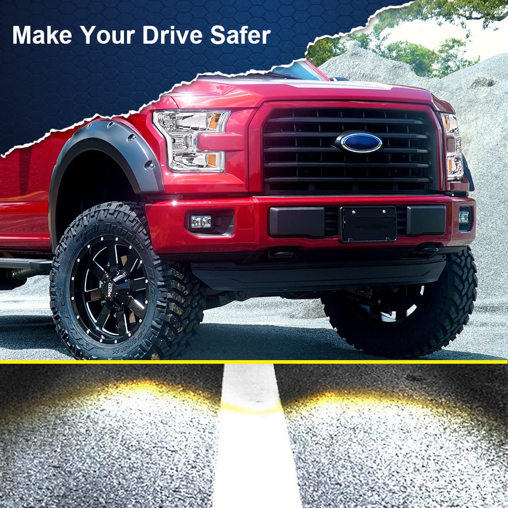 G-PLUS Headlights Assembly, Compatible with 2015 2016 2017 Ford F150,Not Fit w/Factory LED & HID Headlights Left+Right Bumper Headlamps, Clear Lens Chrome Housing Amber Reflector,faros delanteros