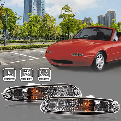 GPLUS Signal Lights, Compatible With Mazda MX-5 Miata 1990-1997, Front Bumper Mounted Marker Signal Parking Light (Clear lens Chrome Housing Amber Reflector)
