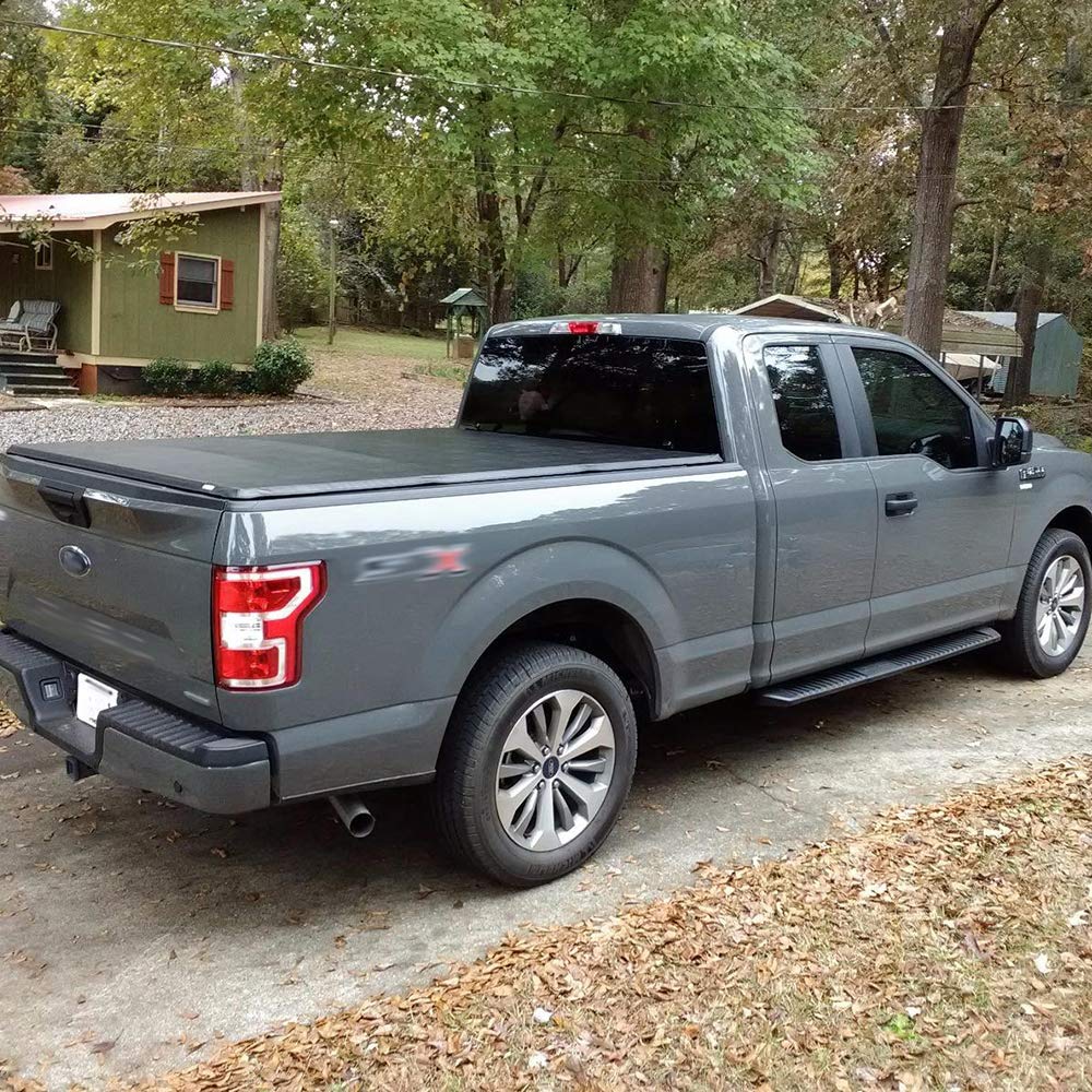 G-PLUS Black Lock Truck Bed Tonneau Cover 4-Fold 5.5FT Compatible with 2009 2010 2011 2012 2013 2014 Ford F150 Black