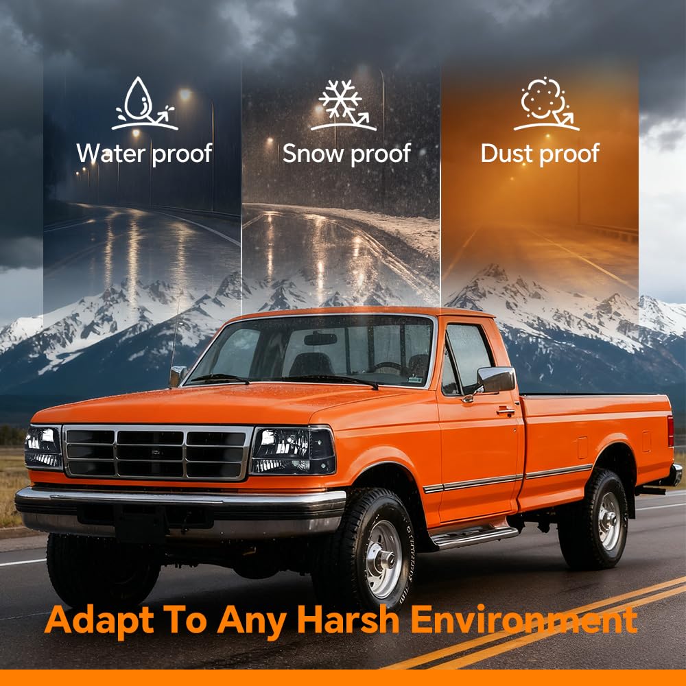 G-PLUS Headlights Fit Ford F150/250/350 Bronco/F-Super Duty 1992-1997 w/Corner Signal Driver Passenger Headlamps Smoky Lens Black Housing Clear Reflector,faros delanteros